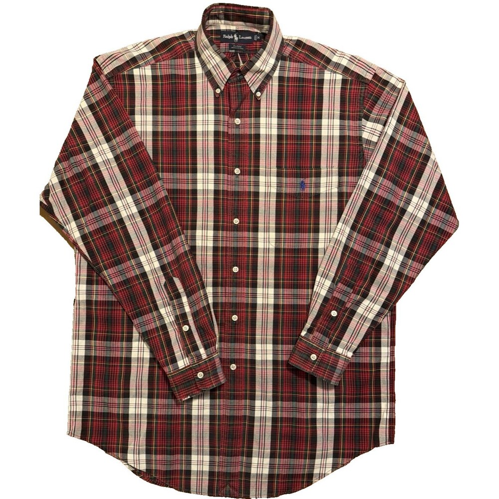 Ralph Lauren Blaire 100% Cotton Red Plaid Button Down Oxford Size M BLUE PONY